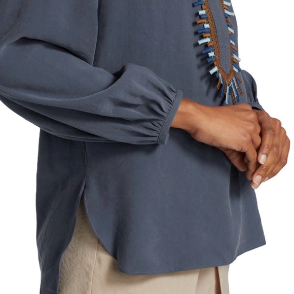 Silvia Tcherassi Triora Split Collar Blouse Top Women's Size XS Blue Embroidered - Picture 3 of 12